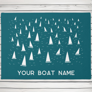 Personalised Sailing Boat Name Nautical Teal Green Doormat