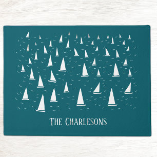 Personalised Sailing Boat Nautical Teal Green Doormat