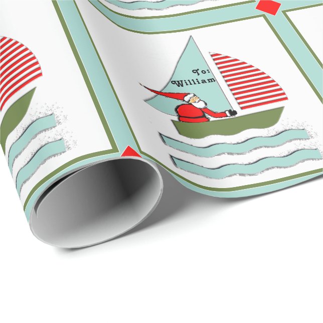 Personalised Sailing Christmas Gift Wrapping Paper (Roll Corner)