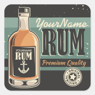 Personalised Sailor Rum Liquor Bottle Retro Sign  Square Sticker