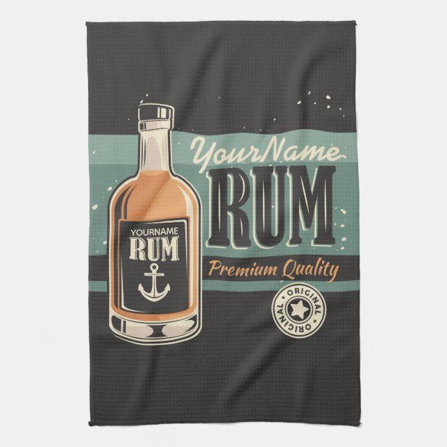 Personalised Sailor Rum Liquor Bottle Retro Sign Tea Towel (Vertical)