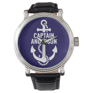 Personalised Sailorman Name Navy Anchor White Text Watch