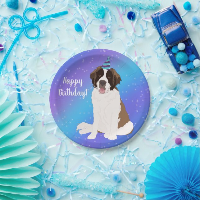 Personalised Saint Bernard Birthday  Paper Plate (Party)