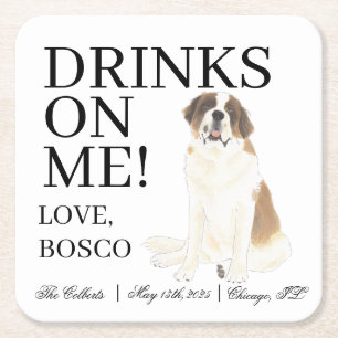 Personalised Saint Bernard Wedding Square Paper Coaster
