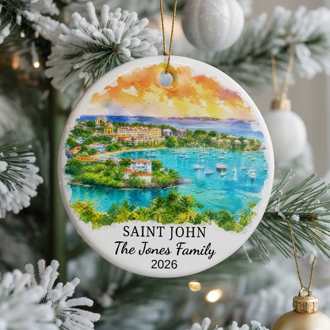 Personalised Saint John Ornament, Custom Caribbean Ceramic Tree Decoration (Creator Uploaded)
