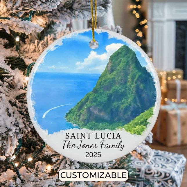 Personalised Saint Lucia Ornament, Caribbean Ceramic Tree Decoration (Creator Uploaded)