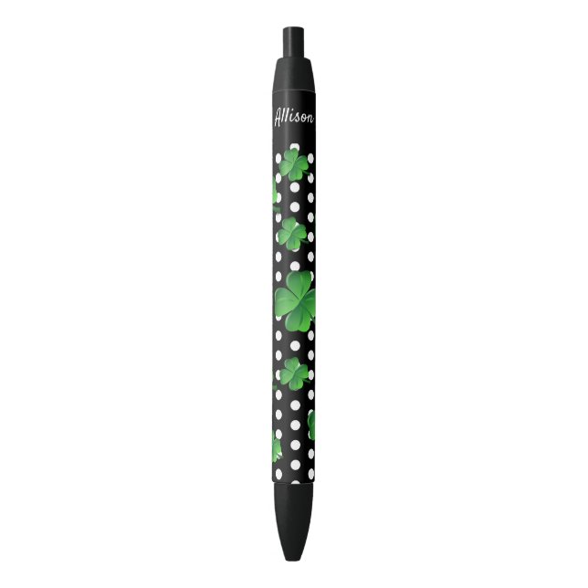 Personalised Saint Patricks Day Green Shamrock Black Ink Pen (Front Vertical)