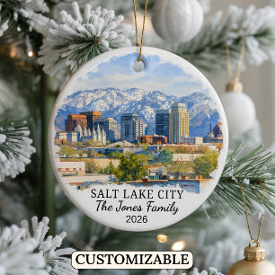 Personalised Salt Lake City Ornament, Custom Utah Ceramic Tree Decoration