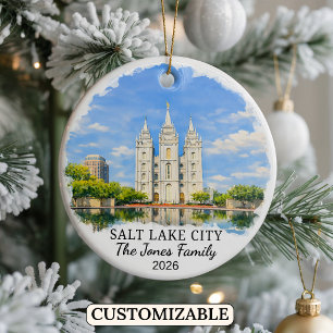 Personalised Salt Lake City Ornament, Custom Utah Ceramic Tree Decoration