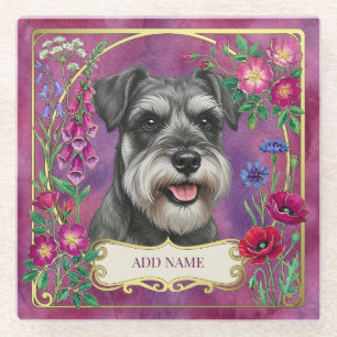 Personalised Salt & Pepper Schnauzer Pink Coaster