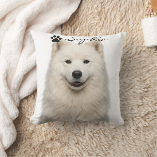 Personalised Samoyed Cloud Dog Photo Throw Pillow