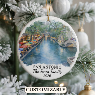 Personalised San Antonio Ornament, Custom Texas Ceramic Tree Decoration