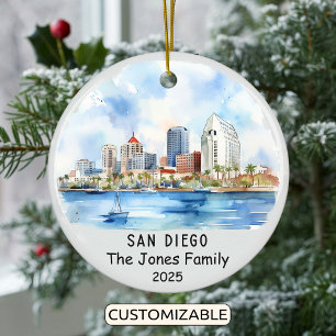 Personalised San Diego Ornament, California Ceramic Tree Decoration