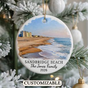 Personalised Sandbridge Beach Ornament, Custom Vir Ceramic Tree Decoration