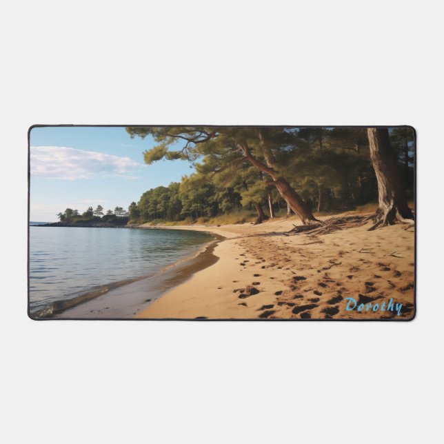 Personalised Sandy Beach with Trees Desk Mat (Front)