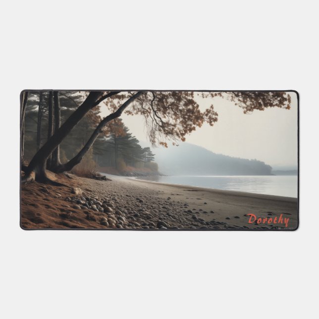 Personalised Sandy Beach with Trees Desk Mat (Front)