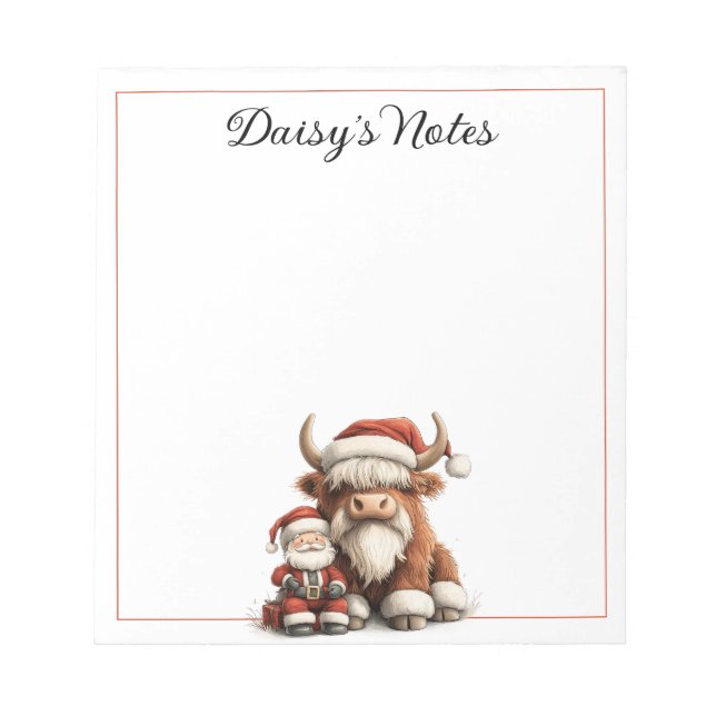 Personalised Santa and Highland Cow Notepad (Front)