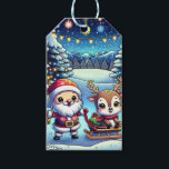 Personalised Santa and Reindeer Christmas Gift Tags<br><div class="desc">Adorable Cartoon Santa and Reindeer personalised Christmas gift tags. Santa and reindeer standing in a pretty whimsical winter wonderland. Blue snowflake background.</div>