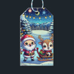 Personalised Santa and Reindeer Christmas Gift Tags<br><div class="desc">Adorable Cartoon Santa and Reindeer personalised Christmas gift tags. Santa and reindeer standing in a pretty whimsical winter wonderland. Blue snowflake background.</div>
