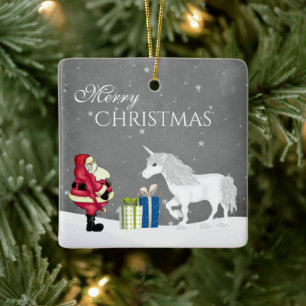 Personalised Santa and Unicorn Merry Christmas Ceramic Ornament
