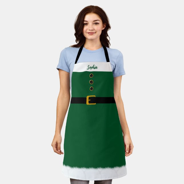 Personalised Santa Apron-Christmas-Emerald Green- Apron (Worn)
