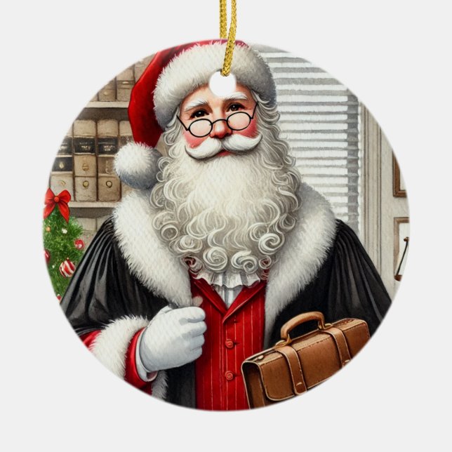 Personalised Santa as an Attorney Ceramic Tree Decoration (Front)
