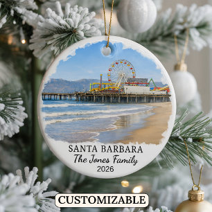 Personalised Santa Barbara Ornament, California Ceramic Tree Decoration