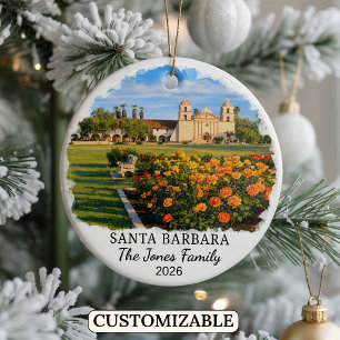 Personalised Santa Barbara Ornament, California Ceramic Tree Decoration
