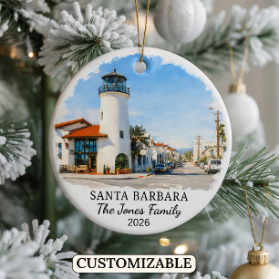 Personalised Santa Barbara Ornament, California Ceramic Tree Decoration