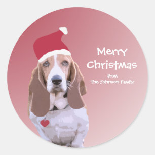 Personalised Santa Basset Hound Stickers