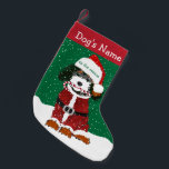 Personalised Santa  Bernedoodle  Small Christmas Stocking<br><div class="desc">Cute Personalised Cartoon Bernedoodle Santa Puppy holding candy cane in its mouth. Add your dog's name. Snowy background. Cute bernadoodle christmas stocking!</div>