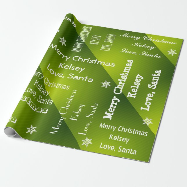 Personalised Santa Christmas Green Wrapping Paper (Unrolled)