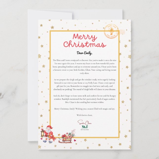 Personalised Santa Christmas Letter Holiday Card (Front)