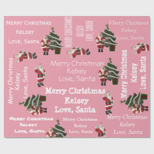 Personalised Santa Christmas Pink Wrapping Paper