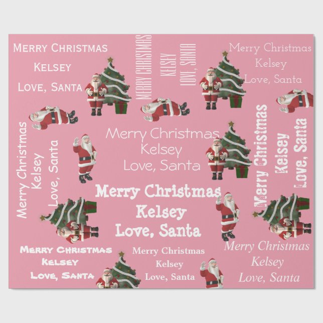 Personalised Santa Christmas Pink Wrapping Paper (Flat)