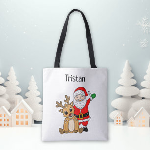 Personalised Santa Claus and Reindeer Christmas Tote Bag
