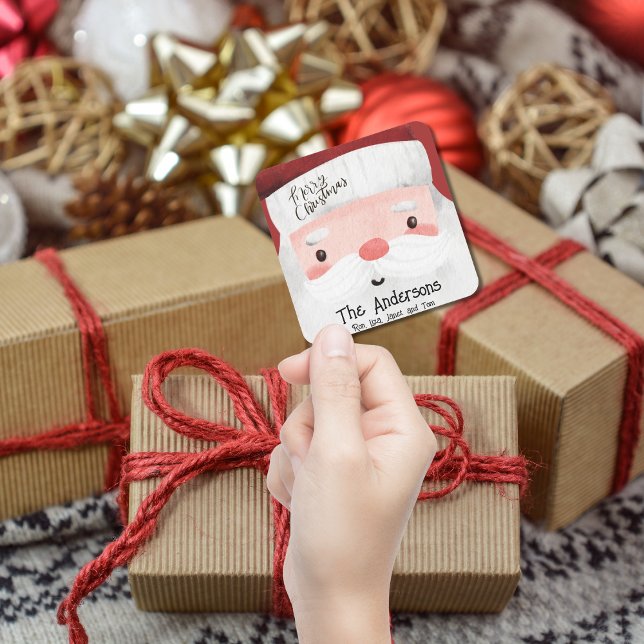 Personalised Santa Claus Merry Christmas Square Sticker (Creator Uploaded)