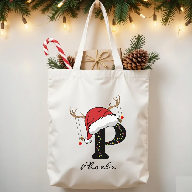 Personalised Santa Claus Monogram Tote Bag for Him (festive monogram tote, Santa holiday bag, personalized family gift, Christmas bulk gifts,)