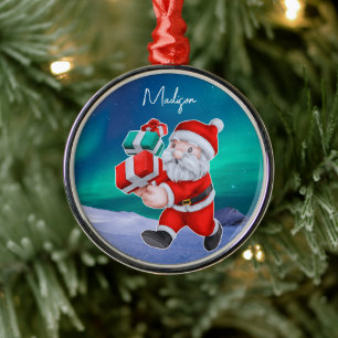 Personalised Santa Claus Northern Lights Christmas Metal Tree Decoration