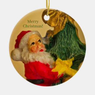 Personalised Santa Claus on Christmas Tree Vintage Ceramic Tree Decoration