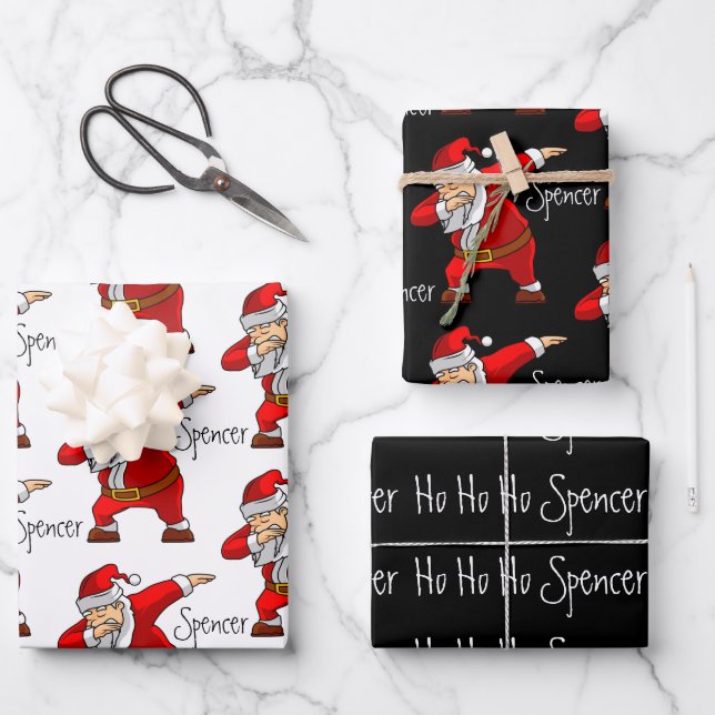 Personalised Santa Dabbing Wrapping Paper Sheet (Front)
