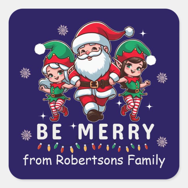 Personalised Santa & Elves Line Dancing Christmas  Square Sticker (Front)