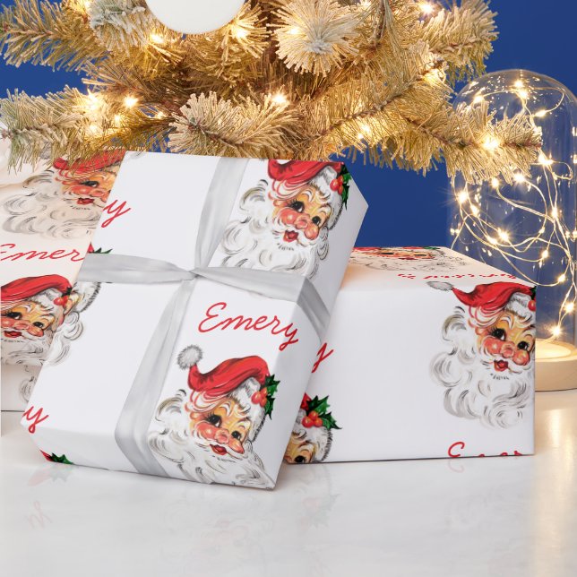 Personalised Santa Face Xmas Christmas Presents Wrapping Paper (Holidays)