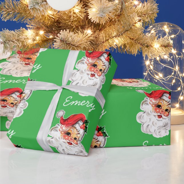 Personalised Santa Face Xmas Christmas Presents Wrapping Paper (Holidays)