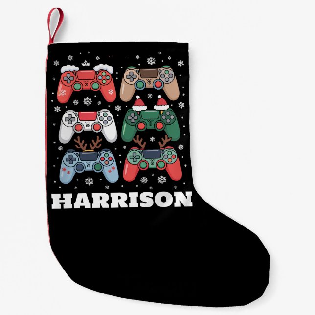 Personalised Santa Gaming Controller Gamer Xmas Small Christmas Stocking (Front)