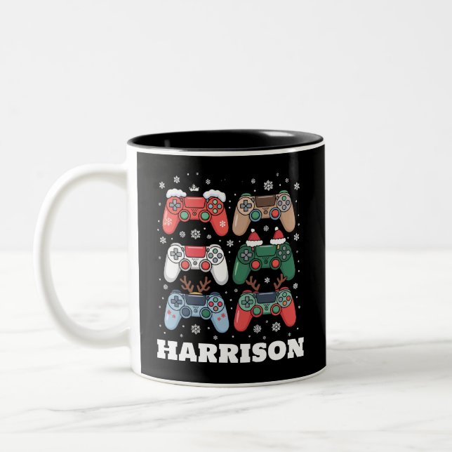 Personalised Santa Gaming Controller Gamer Xmas Two-Tone Coffee Mug (Left)