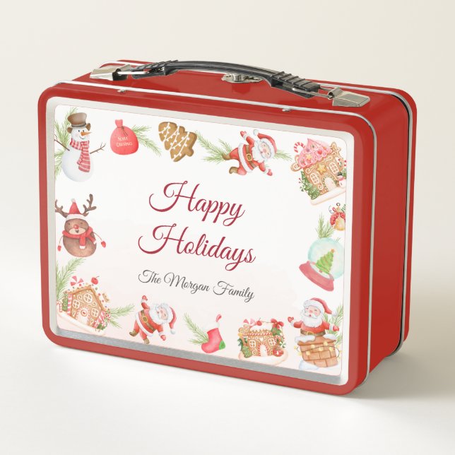 Personalised Santa Gingerbread Holiday Family Metal Lunch Box (Back)