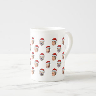 Personalised Santa Hat Face 3 Photo Christmas Gift Bone China Mug