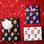 Personalised Santa Hat Face 3 Photo Christmas Gift Wrapping Paper Sheet<br><div class="desc">Personalised Face 3 Photos Santa Hat Family Christmas Gift Wrap</div>