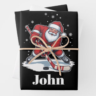 Personalised Santa Ice Hockey Christmas Sport  Wrapping Paper Sheet
